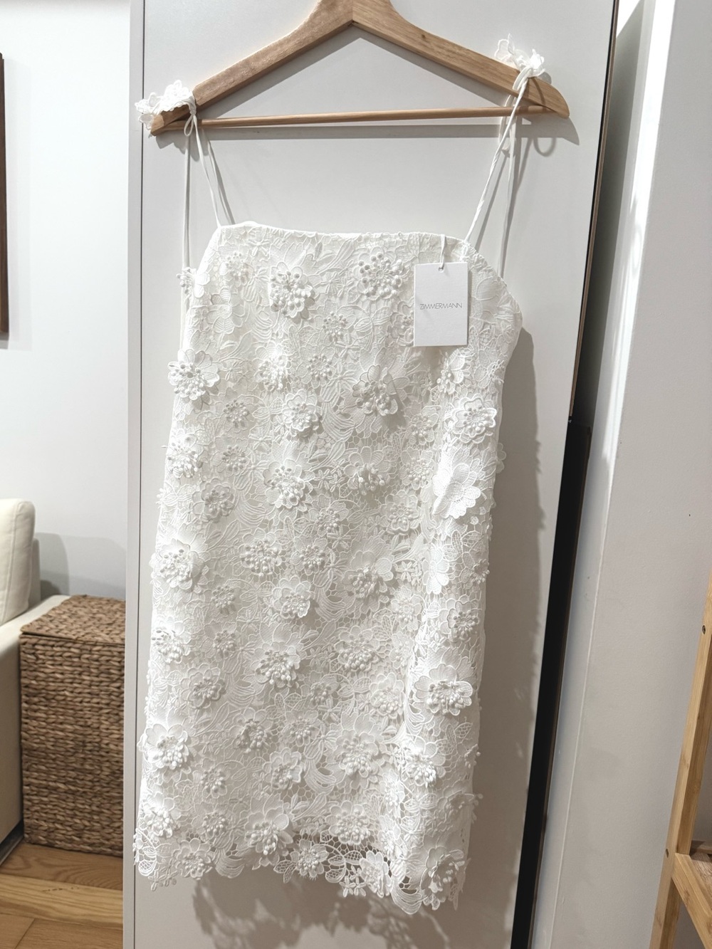 New w/Tags Zimmermann Raie Lace Flower Mini Dress White